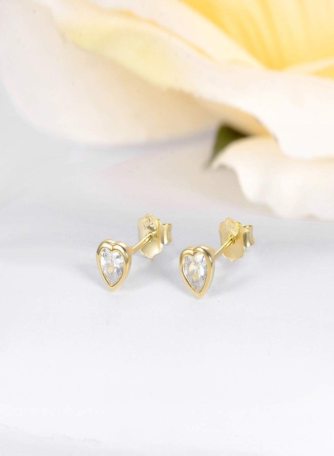 EPIRORA Sterling Silver Stud Earrings for Women Men- 3 Pairs of Tiny Heart Shaped Cubic Zirconia Earrings 14k Gold Plated Small CZ Cartilage Tragus Earrings(2mm/3mm/4mm) - Image 5